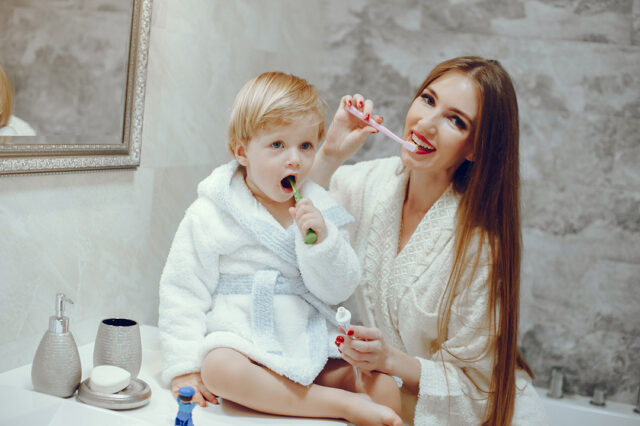 mother with little son bathroom 1